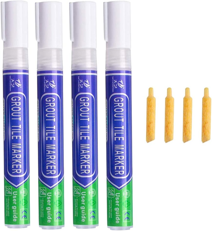 Grout Pen White, 4pcs Waterproof Grouting Pens, Tile Grout Reviver Pen