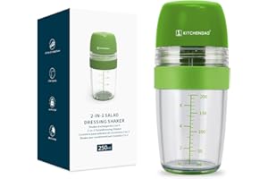 KITCHENDAO 2 in 1 Salad Dressing Shaker Container with Citrus Juicer, Dripless Pour, Leak-Free, Soft Grip, Dishwasher Safe, B