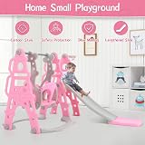 FUKEA 4-in-1 Baby Swing Slide Set Pink with Basketball Hoop 66lb Cap view 3