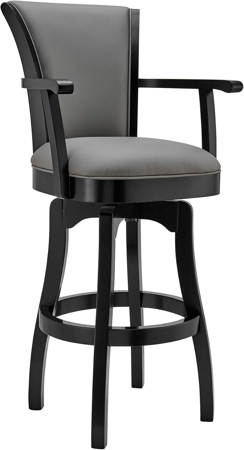 counter vs bar stool height on Amazon Com Armen Living Raleigh Arm 26 Counter Height Swivel Barstool In Black Finish And Gray Faux Leather Furniture Decor