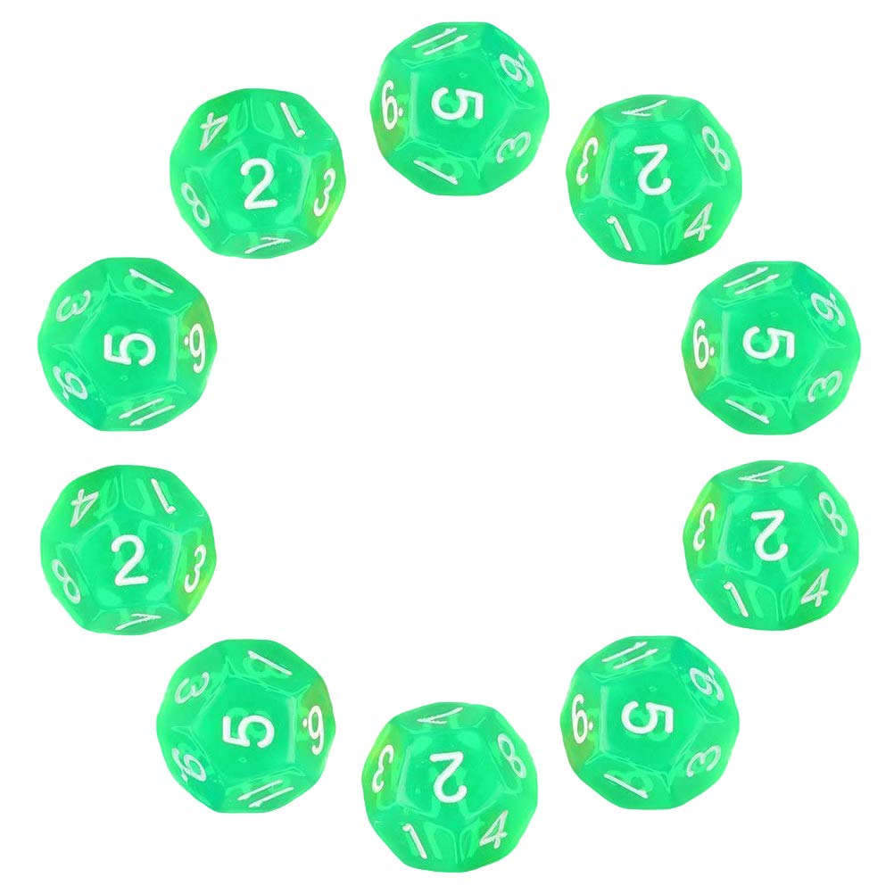 Deolven D12 Dice, 10 Pcs Transparent Green Polyhedral Dices, 12 Sided Clear Green Dices for DND MTG RPG Dungeons and Dragons Party — image 1