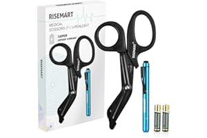 Bandage Scissors, RISEMART Trauma Shears and Pen Light with Pupil Gauge, EMT-7 1/4" Medical Shears for Nurses, EMS, Students,