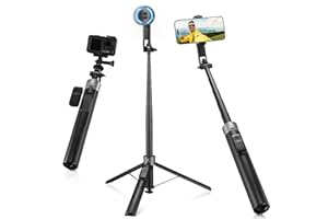 K&F CONCEPT 72" Tripod for iPhone, 3-in-1 Magnetic & Clip Selfie Stick with Remote, 360° Rotatable Magnetic Phone Tripod, Com