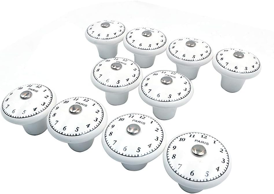 Namvo Set of 10 x The Time Ceramic Door Knobs Vintage Shabby Chic Antique Cupboard Door Handles Arabic Numerals - Image 4