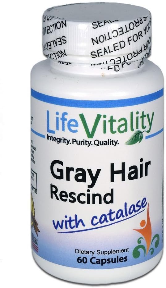 Gray Hair Rescind by Life Vitality Makes Gray Hair Go Away, 60 caps, Catalase, Saw Palmetto, More, Helps Stop, Prevent Gray Hair, Restores Natural Hair Color, Promotes Thick, Healthy Hair, Non-GMO