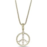Lavari Jewelers 1/10 Carat Lab Grown Diamond Peace Sign Pendant for Women I 925 Sterling Silver with 18k Yellow Gold Plating Pendant Necklace for Her I 18 Inch Box Chain with Lobster Claw Clasp
