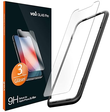 vau Glas kompatibel zu iPhone XS Max Panzerglas Pro Schutzfolie 3 x Panzerglasfolie Vorne + Installationswerkzeug Displayschu