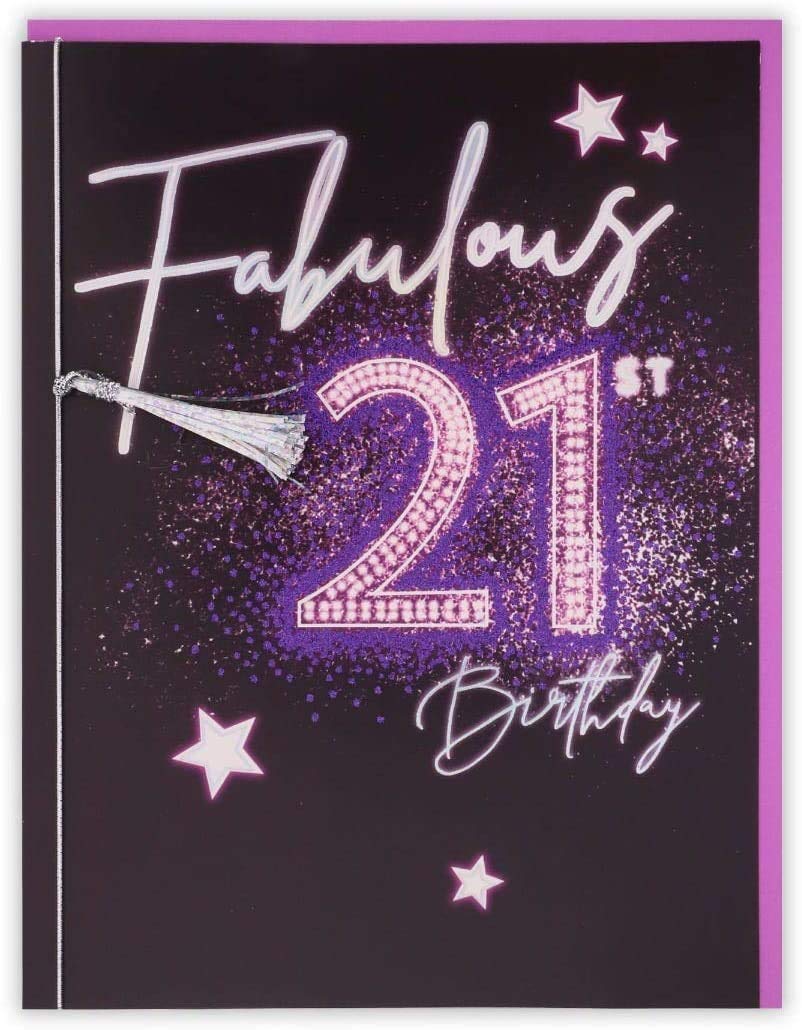 Clintons: Pose Neon Lettering, 21st Milestone Birthday Greetings Card, 149x195mm, multi-color