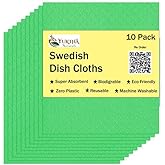 Yuktha Swedish Dish Cloths - 10 Pack Reusable Kitchen Dishcloths - Ultra Absorbent Dish Towels for Washing Dishes - Cellulose Sponge Cloth Cleaning Rag (Green)