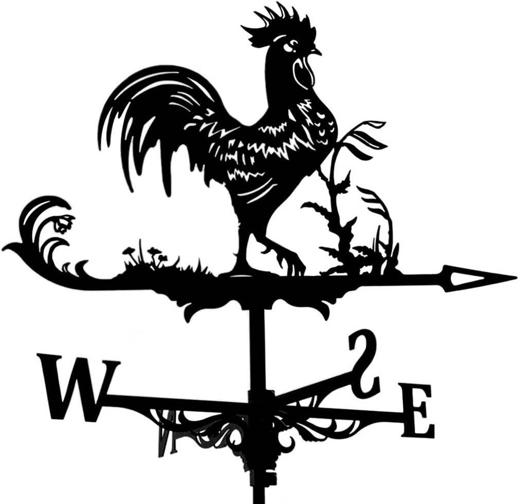 Weathervanes - FAKEME Decorative Wind Vane Weather Vane Garden Mount Yard Stake, Stainless Steel Rooster Weather Vane Farm Durable Scene - Black