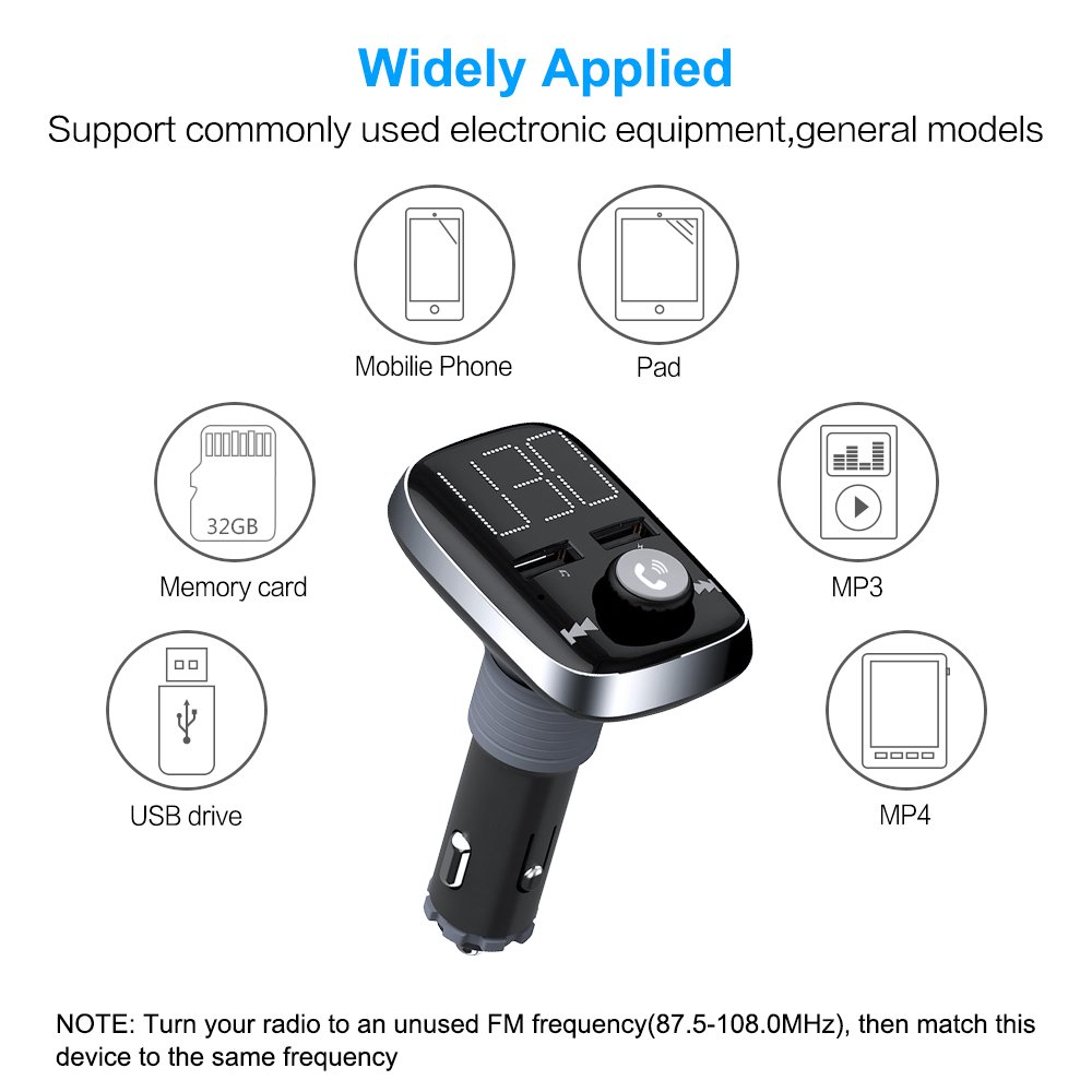 Bluetooth FM Transmitter, BliGli Dual USB Car Charger MP3 Player Handsfree Car Kit Wireless Radio Audio Adapter for iPhoneX / 8 / 7 / 6s / Plus, iPad Pro, Galaxy , Note 5 / 4, LG, Nexus, HTC and More (Black 2)