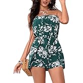 SOLY HUX Women's Floral Print Strapless Sleeveless Tube Romper Summer Short Jumpsuit