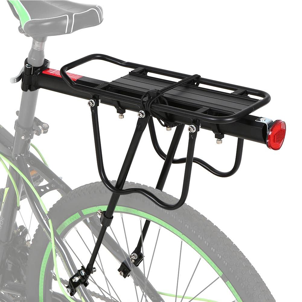 Greensen Bicycle Rear Rack, Adjustable Bicycle Cargo Carrier Rack, Aluminum Alloy Carrier Rack Holder, Bicycle Touring Carrier, Carrier Cycling Accessory, Easy to Install, 25KG Capacity, Black