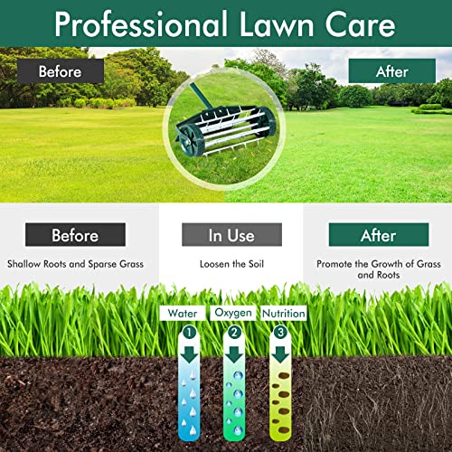 GYMAX Lawn Aerator, Rolling Aerator with Fender, AntiSlip Handle & Tine Spikes, Push Plugger