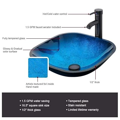 Buy Eclife 72 Bathroom Vanity Sink Combo Black W Side Cabinet Vanity Ocean Blue Square Tempered Glass Vessel Sink 1 5 Gpm Water Save Faucet Solid Brass Pop Up Drain With Mirror 2a04