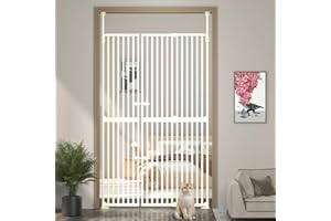 THEYFIRST 71" Extra Tall Cat Pet Gate, 33.5-47.2 in Wide High Dog Gates for Doorways No Climbing, Kitten Proof Full Door Barrier, Auto Close Large Walk Thru Puppy Gate Pressure Mounted, Indoor White