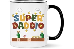 WENSSY Super Daddio Mug, Funny Gifts for Dad, Birthday Fathers Day Mugs for Dad from Daughter Son, New Dad Gifts, Super Daddio Gifts for Dad 11 Ounce Black Handle
