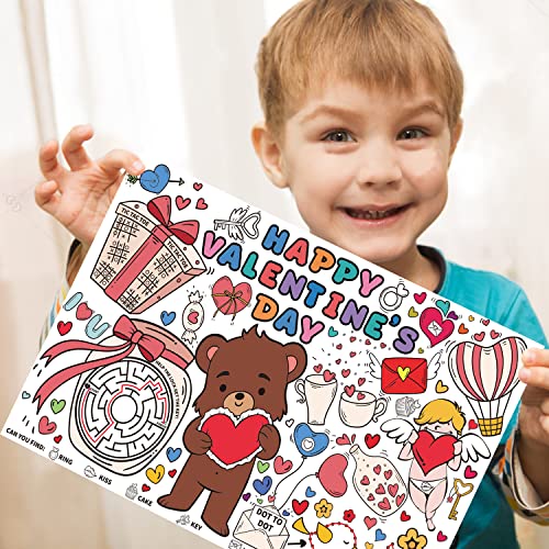 Disposable Valentine's Day Place Mats for Kids 12 Pack Love Heart Bear