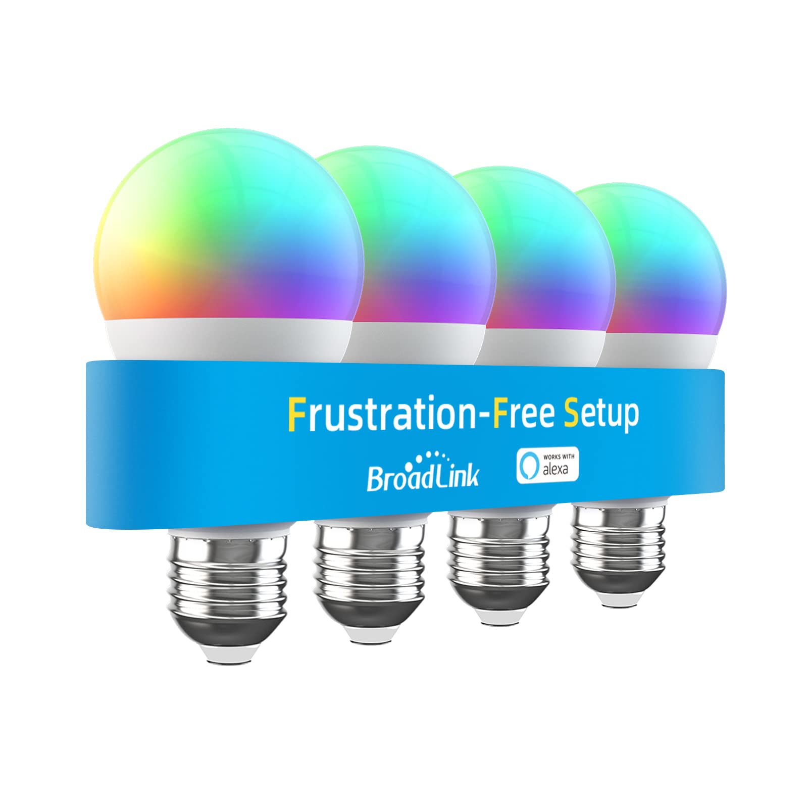 Broadlink Smart Light Bulbs, Frustration-Free Setup (FFS), Works with Alexa Only, BLE Mesh Technology, A60/E27/9 W/800 lm/LED, Colour Change with Music Sync (4 Pack)
