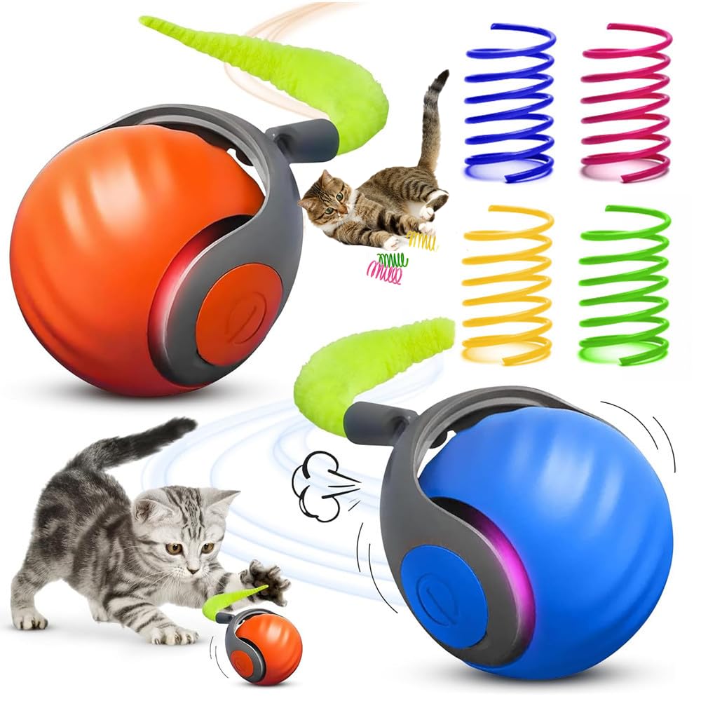 Photo 1 of 6PCS Interactive Cat Toy Automatic Moving Smart Toy Ball with Replacement Tail for Indoor Bored Cats/Dogs, Sensor Teasing Ball Self-Rolling Pet Chase, Speedy Cat Toys for Pets Exercise (Blue+Orange)