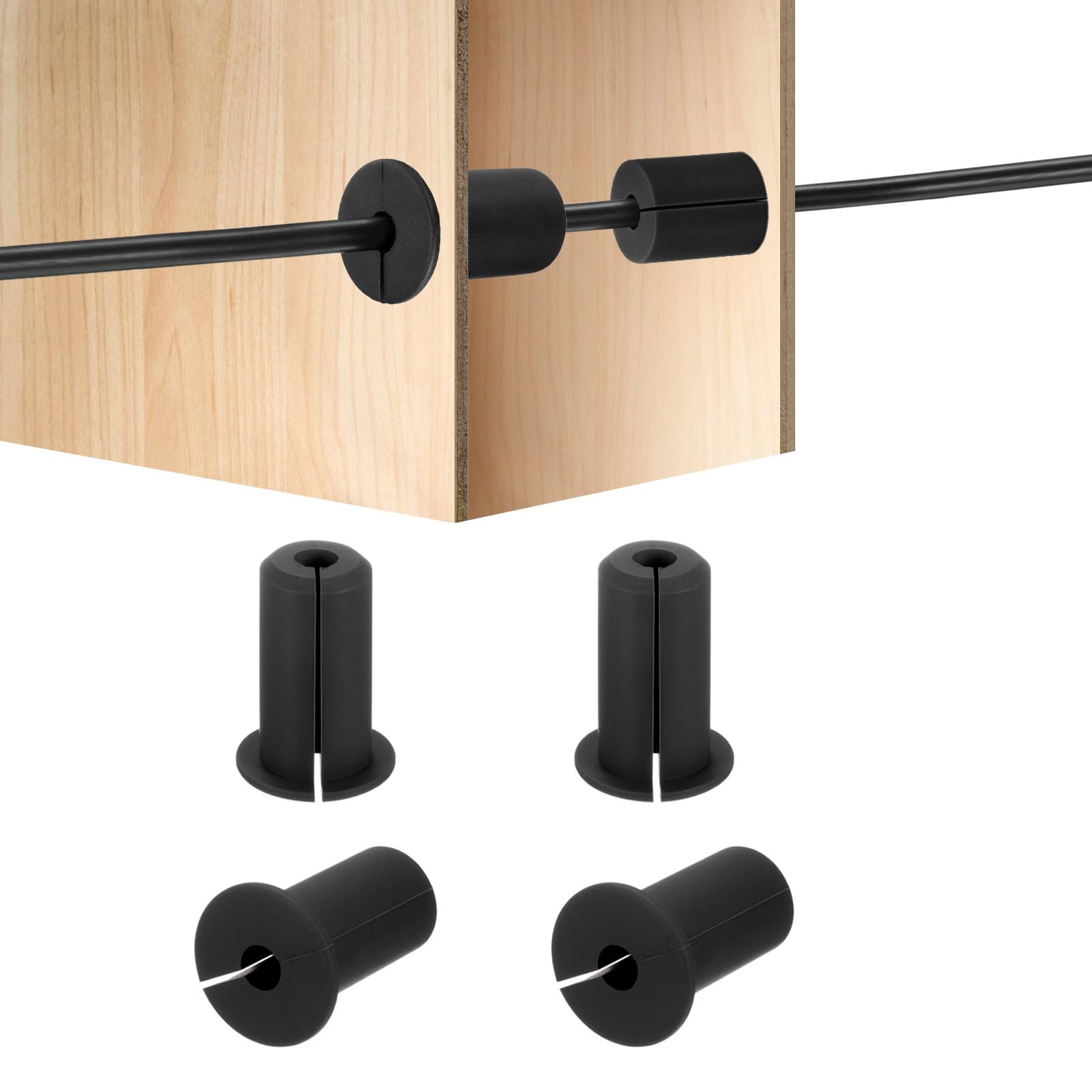 HiPicco 4Pcs Wall Grommets for Cables 3/4-Inch Silicone Cable Wall Bushing Feed Through Cable Routing Kit Accessories Wall Cable Pass Through for Ethernet with 7mm Hole, Black — image 1