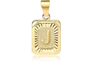 Hermah 26 Gold Plated Square Capital Initial Letter Charm Pendant Necklace for Men Women Box Steel Chain 22inch
