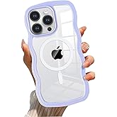 QLTYPRI Magnetic for iPhone 14 Pro Max Case Compatible with Magsafe, Cute Curly Wave Frame Clear Case for Girls Women, Transparent TPU Bumper Shockproof Phone Cover for iPhone 14 Pro Max - Purple