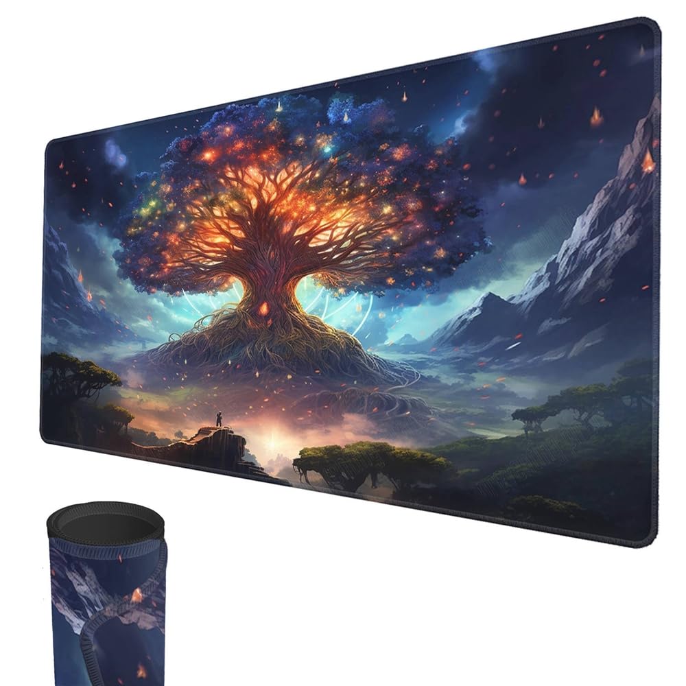 MTG Playmat, 24" x 14" TCG Playmats Stitched Edges Smooth Rubber Surface Battle Board Game MTG Playmat Horror Theme MTG Playmat for Halloween (World Tree)