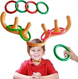 AUXHCYL Christmas Inflatable Reindeer Antler Toss Game Hat with 4 Rings view 4