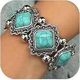 Hclian Turquoise Beaded Stretch Bracelets Bohemian Stackable Bracelets Y2K Summer Beach Bracelets Jewelry for Women