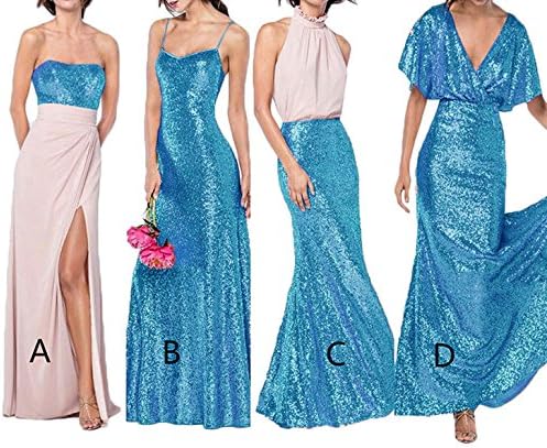 Sequin Bridesmaid Dresses Long V Neck Mermaid Prom Evening Gown Party for Women 2019