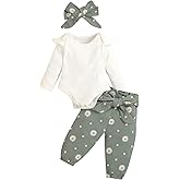 Gureui Newborn Baby Girl Clothes Long Sleeve Romper Onesie Daisy Pants Infant Outfit with Headband