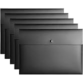 VANRA 5 Pieces A4 Envelopes Folders for Paperwork Plastic Wallets Document Organizer with Snap Button Closure A4 Letter Size (Black)