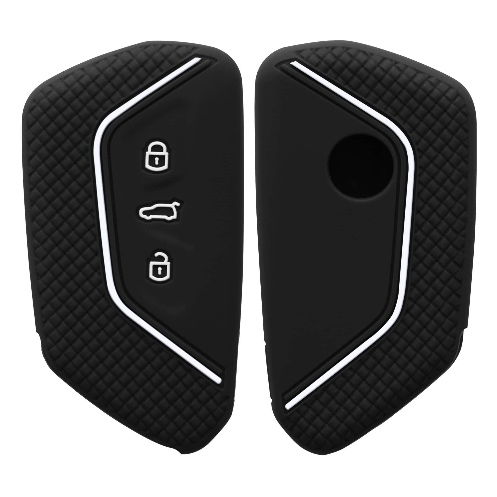 kwmobile Car Key Cover Compatible with VW Golf 8 3 Button Car Key Key Cover - Silicone Protective Car Key Fob Case - Black High Gloss/White