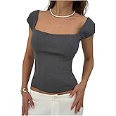 Floerns Women's Cap Sleeve Shirts Square Neck Office Work Business Casual Blouse Tops