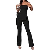 GORGLITTER Women's Flared Pants Set 2 Piece Summer Outfits Strapless Backless Tube Tops and High Waisted Bell Bottoms