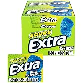 EXTRA SOURS Blue Raspberry Sugar Free Chewing Gum Sour Candy Bulk Gum Packs | EXTRA gum, blue raspberry sour gum, sugar free gum, bulk gum packs for fresh breath after meals 15 Stick Pack, 10 Count