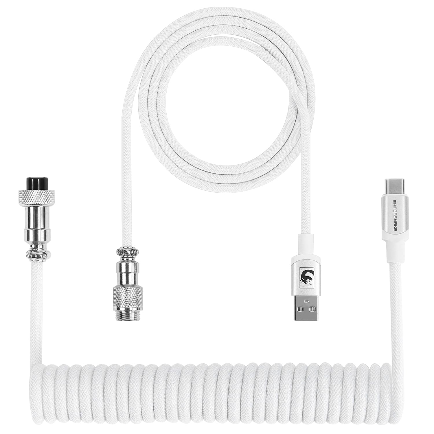 XINMENG X MAMBASNAKE C01PRO Coiled Keyboard Cable, Type-C HyperSpeed Line with 8KHz Return Rate, Nylon Braided Extendable Custom USB-C Cable with Metal Aviation for Gaming Keyboard/Phone - White