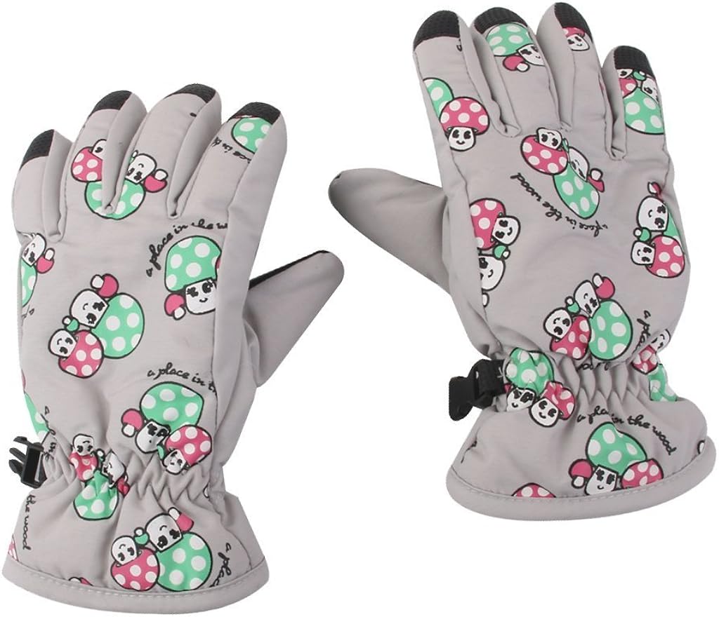 Kids Snowboard& Ski Gloves Waterproof Winter Snow Glove Age 2-4 for Outdoor Sports Mushroom Pattern, Light Gray