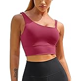 MELYUM Longline Sports Bras for Women One Shoulder Workout Tank Tops with Built in Bra Supportive Crop Yoga Top Padded