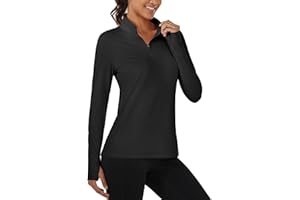 MAGCOMSEN Quarter Zip Pullover Women Fleece Shirt Thermal Long Sleeve Athletic Running Tops Thumb Hole