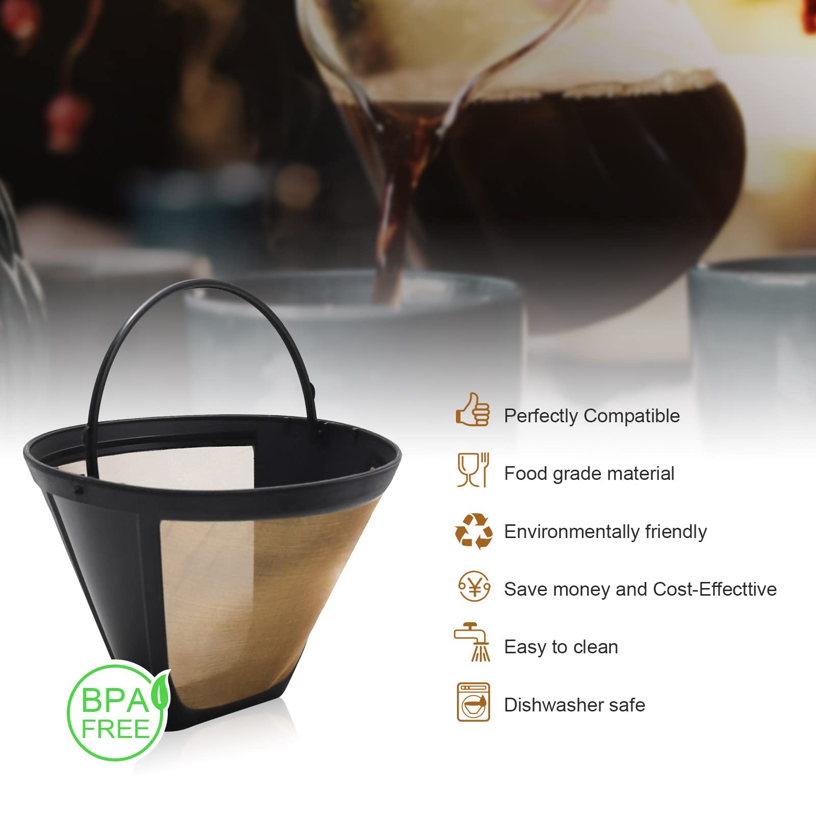 Reusable Coffee Filters for Ninja Dual Brew Coffee Maker, 2 Pack Permanent Coffee Filter #4 Replacement Compatible with Ninja Cuisinart Coffee Maker Filter