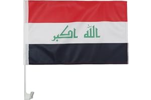 AZ FLAG - Iraq Car Flag 18'' x 12'' - Iraqi Car Flags 30 x 45cm - Banner 18x12 INCHES Plastic Stick - Drapeau Irak