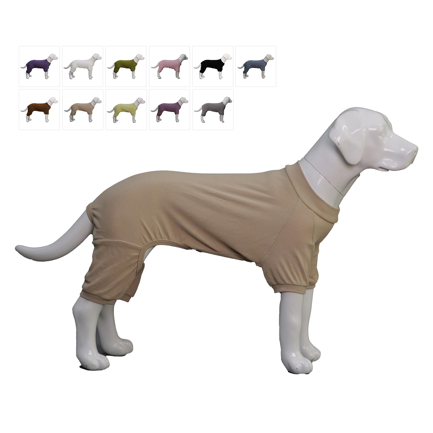 Lovelonglong Ribbed Dog Pajamas Cotton Knitted Dog Jumpsuits 4 Legged All Season Warm Pet Bodysuits for Large Medium Small Dogs Beige 3XL