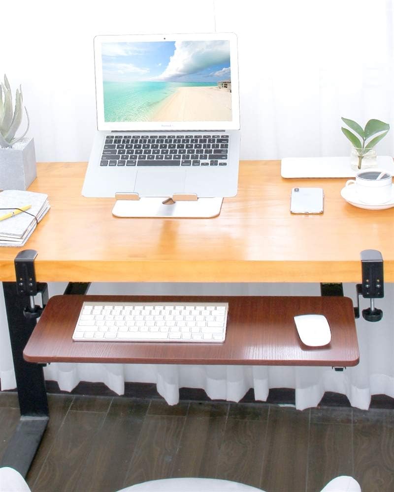 SK Studio Ergonomics Desk Extender, Mouse and Keyboard Tray Under Desk, Mount Armrest Shelf Stand Slide, Computer Keyboard Stand Elbow Arm Support Brown 23.6x9.8"