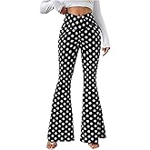 WDIRARA Women's Polka Dots Flare Pants Crossover Waist Bell Bottom Trousers