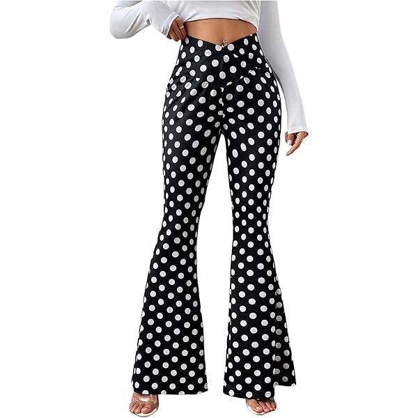WDIRARA Women's Polka Dots Flare Pants Crossover Elastic Waist