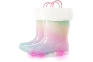 Kids Winter Rain Boots for Girls Boys, Light up Toddler Waterproof Warm Snow Boots with Removable Fuzzy Lining