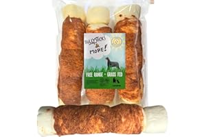 BULLYSTICKS & MORE 10-12" Beef Cheek Rolls for Dogs (Chicken Wrapped - 3 Count) - Beef Cheek Bones for Dogs - Dog Parents Choice - Premium No Hide Rolls