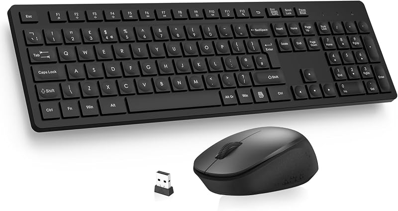 LeadsaiL Wireless Keyboard and Mouse 2.4GHz UK Full Size 12 Shortcuts Black